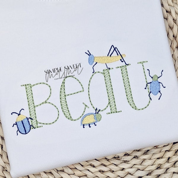 Bugs on Name Embroidery T-shirt/Bubble/Romper