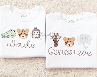 Zoo Safari Animals Embroidery T-shirt/Bubble/Romper