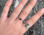 Garnet Chain Ring Silver Stainless Steel Chain Ring, Gemstone Ring, Chakra ring, Stacking Ring, Garnet Ring, January Birthstone