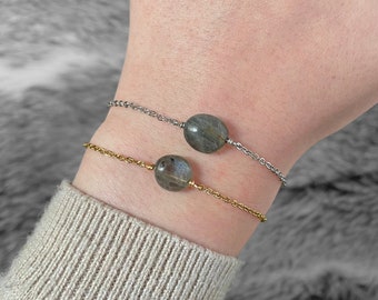 Labradorite Gemstone Chain Bracelet/Anklet // Gold/Silver Stainless Steel Gemstone Bracelet, Choice of Chain, Chakra Bracelet