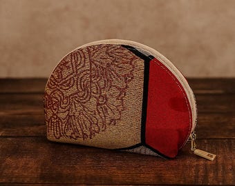 Neceser reciclado – Seda Fukuro Obi vintage, estampado arabesco Kikkou