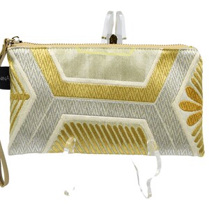 gold clutch wristlet recrafted from vintage Kimono Obi, wedding clutch bag, evening clutch
