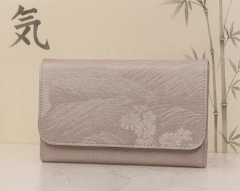 Bolso de mano/bolso obi japonés de seda rosa bordado a mano para bodas.