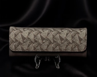 Handmade Kimono Obi Clutch – Japanese Fan Pattern, Gold Silk Lining