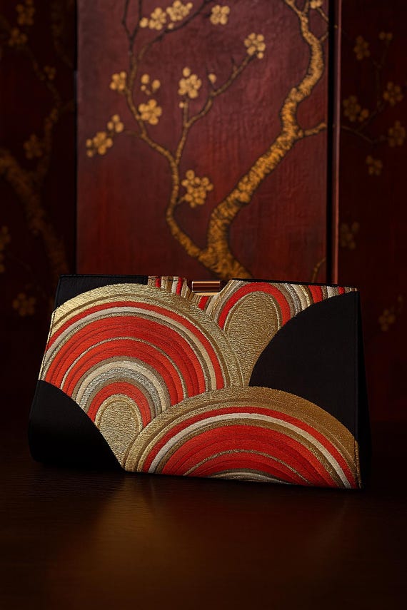 Wedding clutch recrafted from Vintage Japanese Kimono Obi, formal evening clutch bag