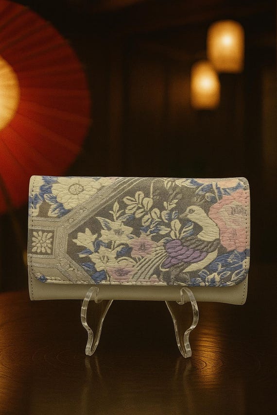 Kimono Clutch with Phoenix and Peony | Obi Silk Wedding Bag | Handmade Japanese Floral Purse | Vintage Evening Clutch