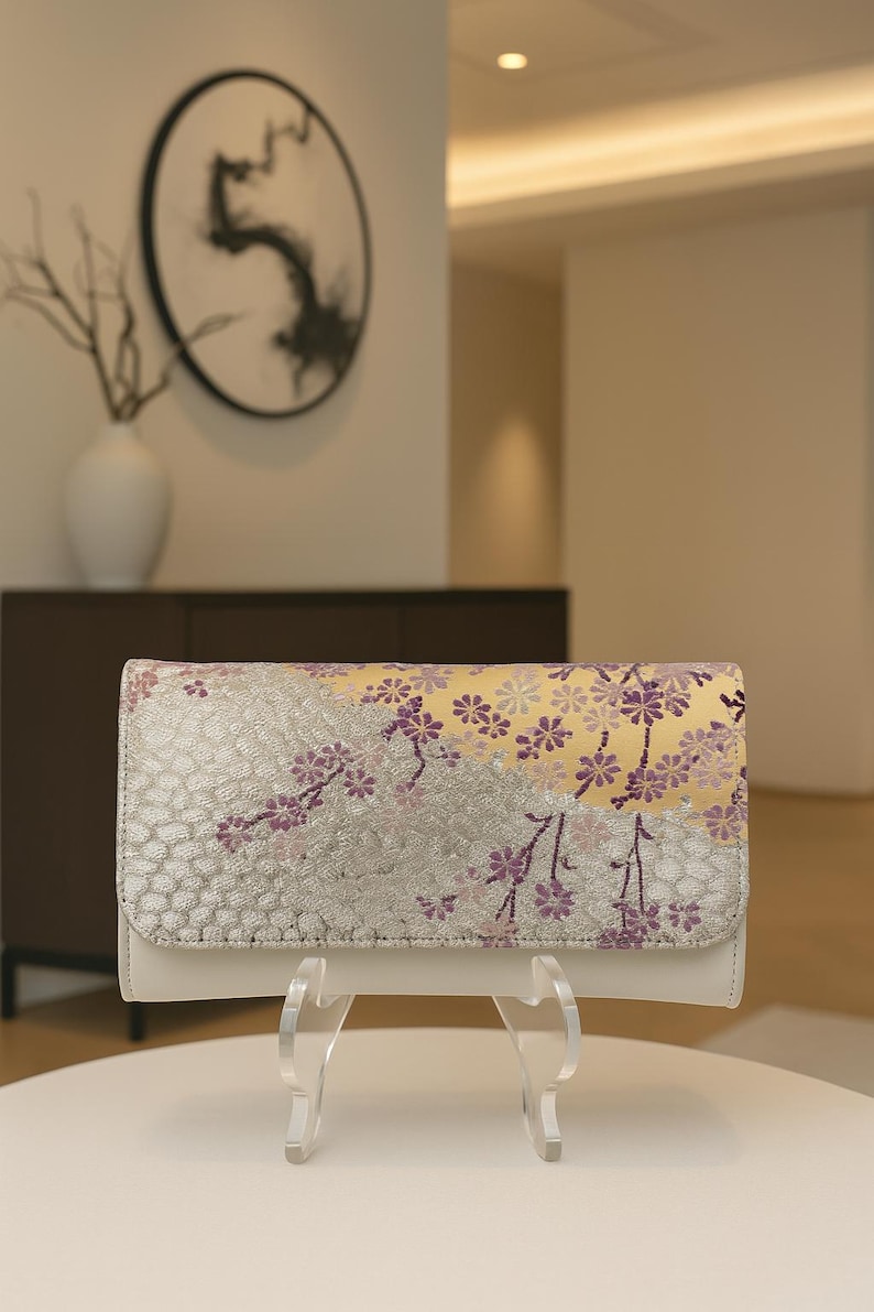 Handmade Japanese Obi Clutch | Sakura Wedding Purse | Vintage Kimono Silk Evening Bag image 1