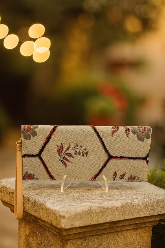 Obi Clutch Bag – Kikkou Pattern – Grey Black Red – Vintage Kimono Silk – Japanese Envelope Purse – Handmade Evening Bag – Annina Designs
