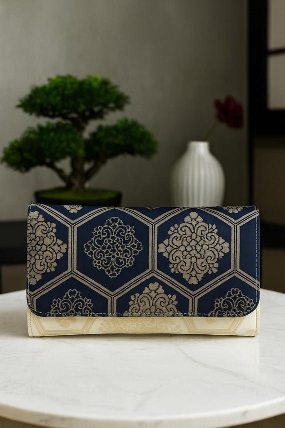 Handcrafted evening clutch bag mad from Vintage Japanese Kimono Obi