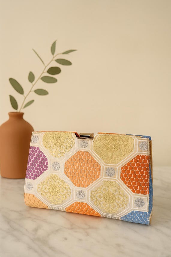 Wedding clutch recrafted from Vintage Japanese Fukuro Obi, formal evening clutch bag
