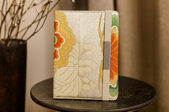 Tablet Cover Japanese Obi Fabric – Handmade Tech Sleeve in Gold, Red, Green, Silver – CHOUCHOU & KIRI Patterns by Annina Designs