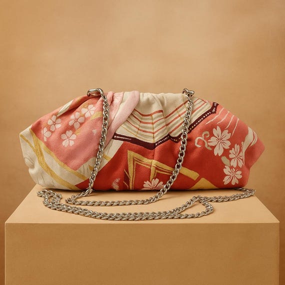 Pink wedding clutch bag recrafted from Vintage Japanese Kimono Obi