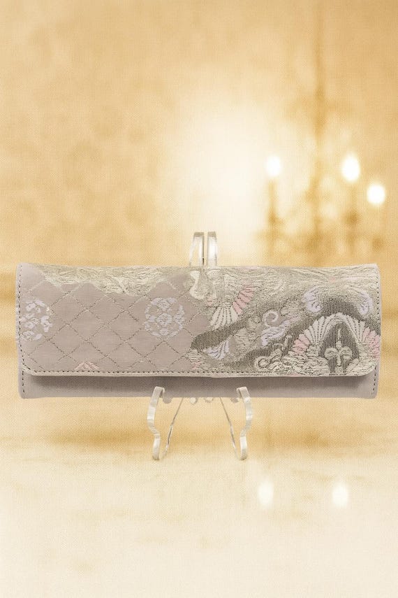 Exquisite Handmade Evening Bag from Vintage Kimono Belt - Purple & Silver with Detachable Silver Chain | Unique Japanese Luxury Clutch