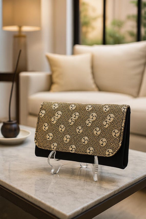 Handcrafted formal evening clutch bag made from Vintage Japanese Kimono Obi |Swiss Design |  Wedding handbag |AnninaDesigns