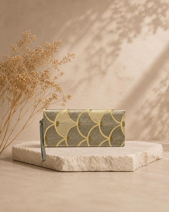 Japanese Silk Clutch from Vintage Kimono Obi | Seigaiha Pattern | Handmade Wedding Purse