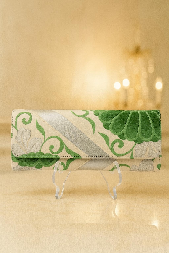 Shop for Handmade Green-Color Clutch Bags for Weddings | Recrafted from Vintage Japanese Kimono Obi | Annina Designs