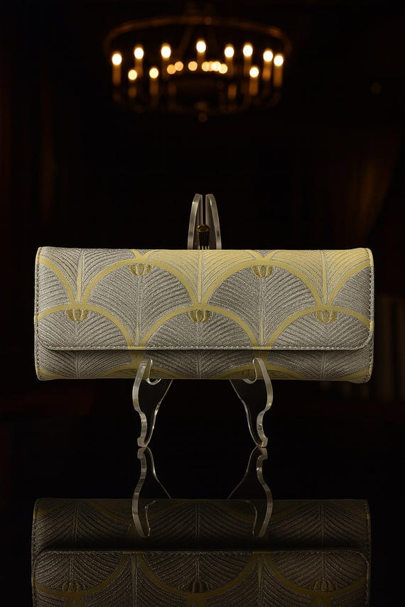 Yellow Obi Clutch recrafted by hand from Vintage Japanese Vintage Fukuro Obi, Japanese Bag, vintage clutch bag