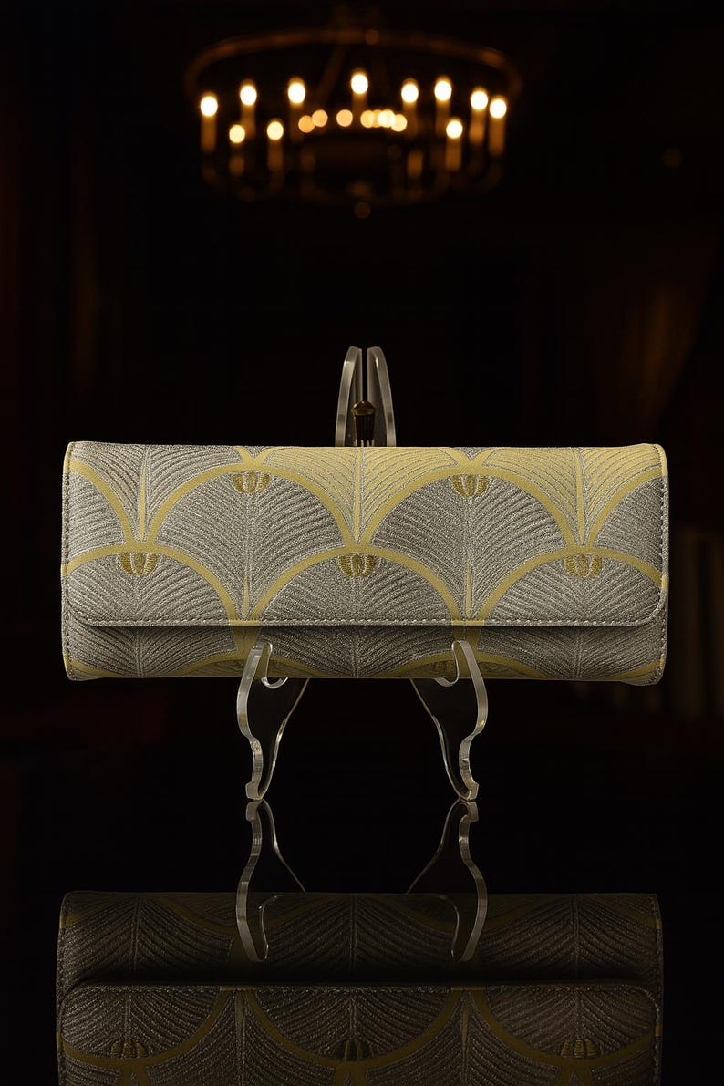 Yellow Obi Clutch, Vintage Japanese Fukuro Obi, Evening Bag image 1