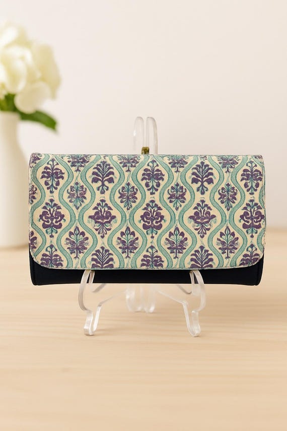 Exquisite Handcrafted Wedding Clutch - Vintage Elegance in Black, Turquoise, and Purple
