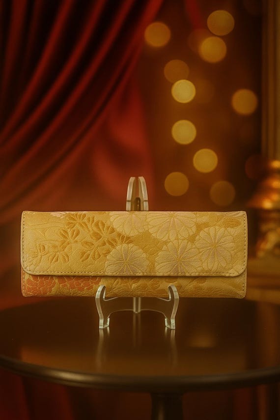 gold evening clutch bag handcrafted and upcycled from Vintage Japanese Kimono Obi - Sustainable bag
