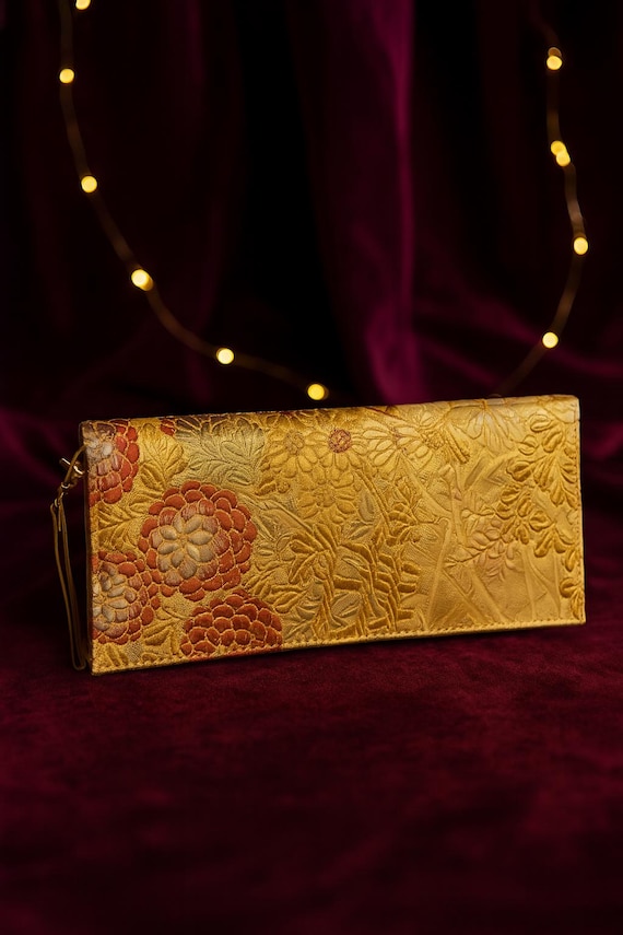 gold envelope clutch bag handcrafted from Japanese Vintage Kimono Belt | Annina Designs