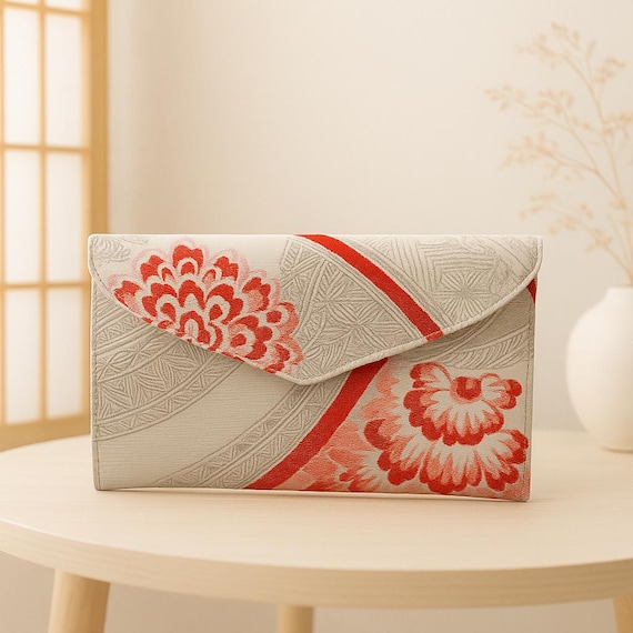 Handcrafted Vintage Japanese Fukuro Obi Envelope Clutch – Classic Botan Peony Design