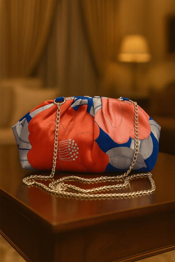 Handmade blue evening clutch purse for wedding | Vintage Kimono Obi | Prom Party Bag | Bridal Clutch Purse |