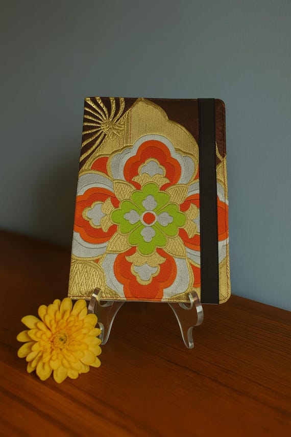 Exquisite Japanese Obi Tablet Cover with HANABISHI & TSURU Patterns – Black, Gold, Silver, Red, and Green