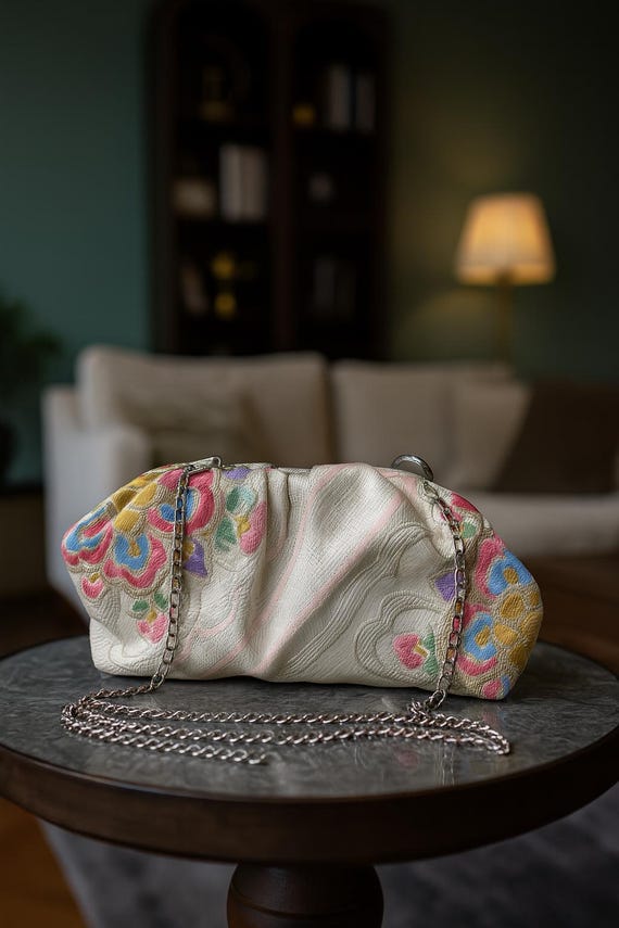 Elegant Dumpling Clutch: Japanese Arabesque Beauty, Sustainable Fashion, Kimono Obi Wedding Clutch Bag