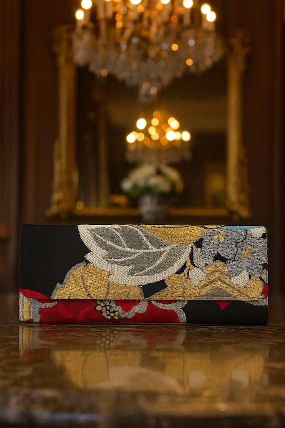 Embrace Elegance and Tradition: Handcrafted Japanese Vintage Clutch with KIKKOU and BOTAN Motifs, sustainable vintage wedding clutch bag
