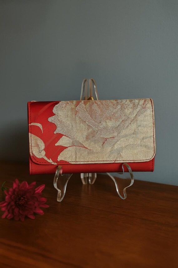 Unique Red Evening Silk Clutch - Handcrafted from Vintage Japanese Kimono Obi