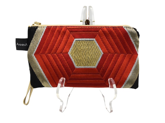 Handmade Japanese Obi Clutch | Vintage Kimono Silk Bag | Elegant Hexagon Evening Purse