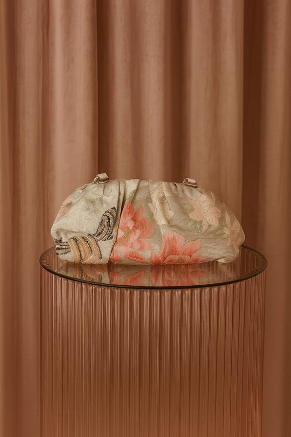 Vintage Obi Clutch Bag | Handmade Sakura & Peony Purse | Japanese Knot Motif | Elegant Silk Accessory | Unique Gift | Sustainable