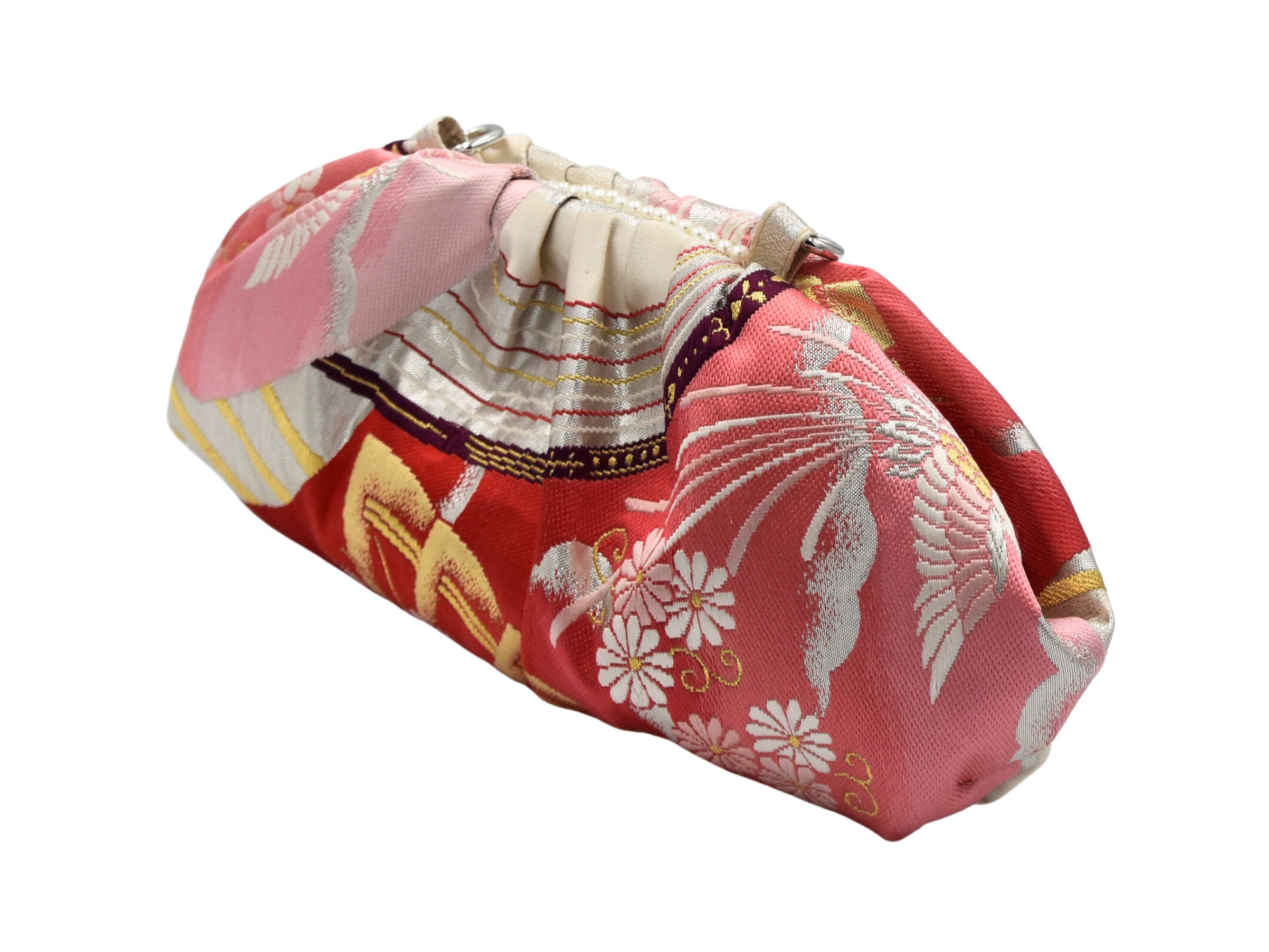 Pink wedding clutch bag recrafted from Vintage Japanese Kimono Obi