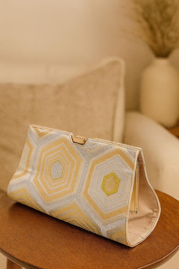 Silver & Gold Clutch Purse Upcycled from Kimono | Evening Clutch for Weddings - Annina Designs