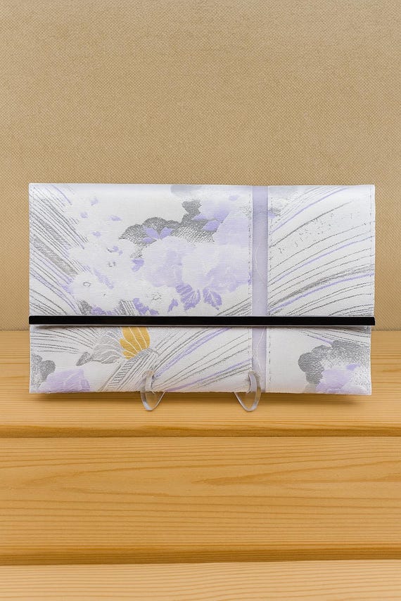 Buy Online Handmade Purple & White Evening Designer Clutch | Handcrafted from Vintage Japanese Kimono Obi | AnninaDesigns
