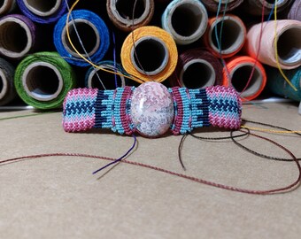 B284 Rodocrosite bracciale in macramè, regolabile, gioiello con pietra di cura e protezione, artigianato fatto in Italia etnico boho hippie