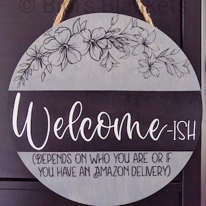 Letrero de madera de bienvenida, letrero personalizado, letrero de bienvenida redondo, colgador de puerta, decoración de granja