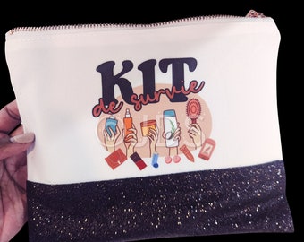 glitter bottom makeup bag | medication bag | survival kit bag | makeup pouch | custom makeup bag | work survival kit | work survival kit