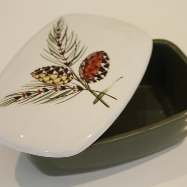 Retro Denby Langley Conifer Pattern Butter Dish