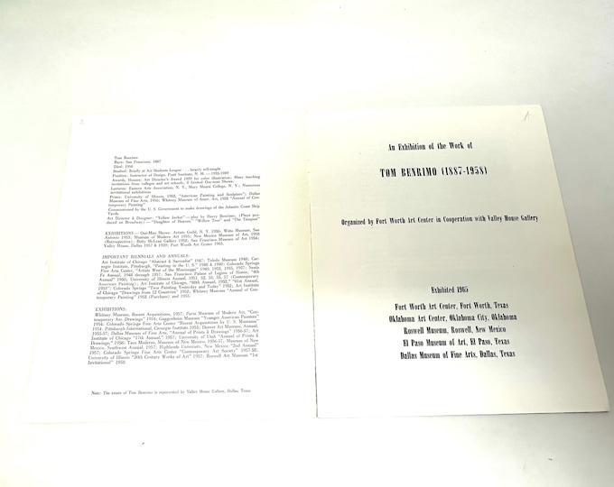 Tom Benrimo~Exhibition~Fort Worth Art Center~1965~5000 Copies~Very Rare~Very Good Condition~Free Shipping