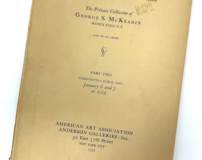 Early American Glass~1932~George S. McKearin~American Art Association~Anderson Galleries~Sale 3938~Very Rare~Auction Catalog~Free Shipping