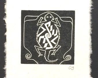 Mimbres block print of a "Horny Toad" on handmade paper by Michael Colombo and Barbara Barkley