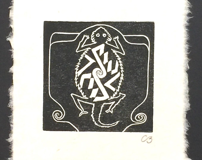 Mimbres block print of a "Horny Toad" on handmade paper by Michael Colombo and Barbara Barkley