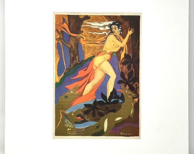 Jean de Bosschere~Vintage Offset Color Lithograph~Gilded Gold~Signed in Plate~Rare~Matted~Free Shipping