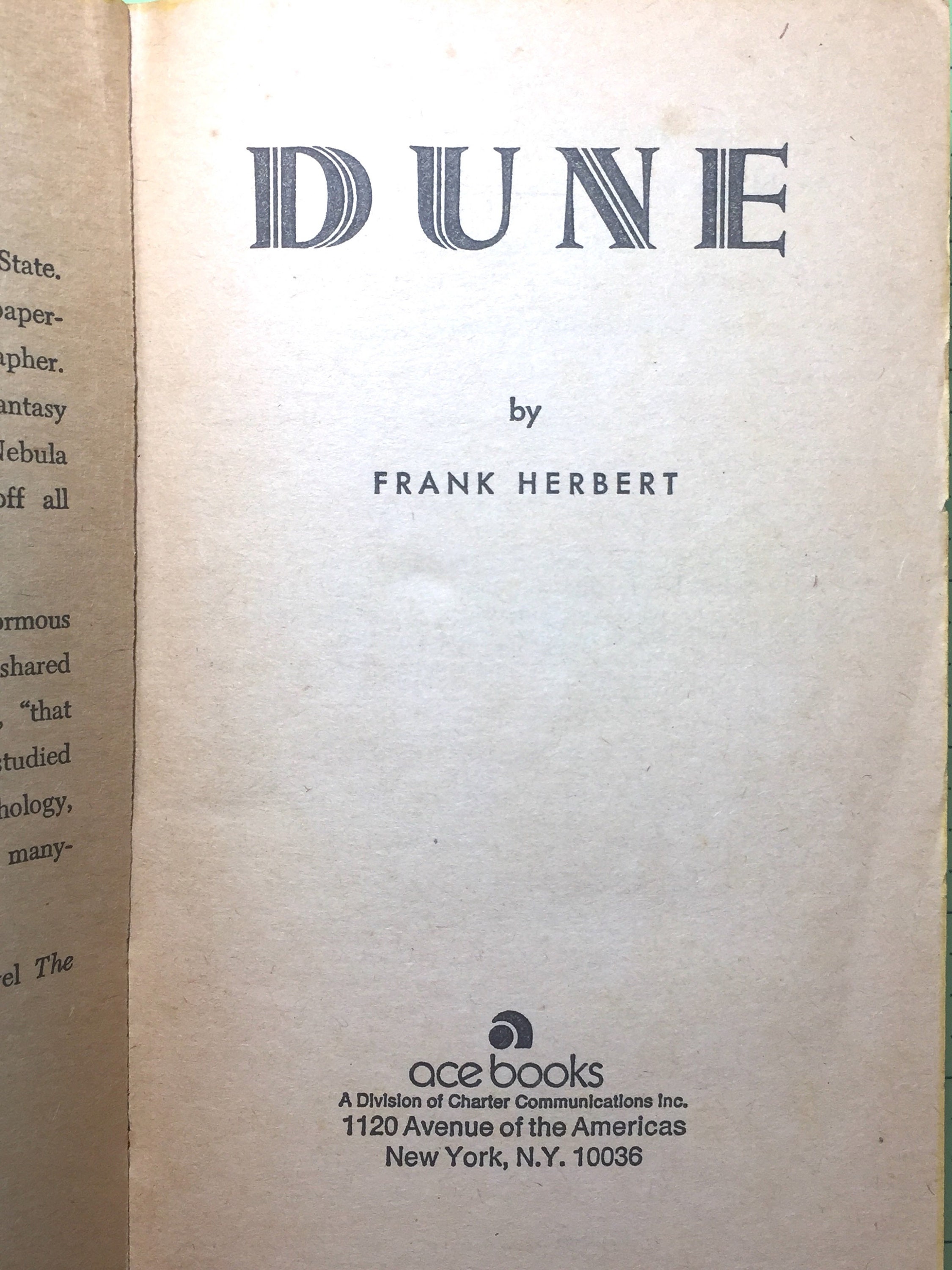Dune by Frank Herbert early collectible ace publication 1965