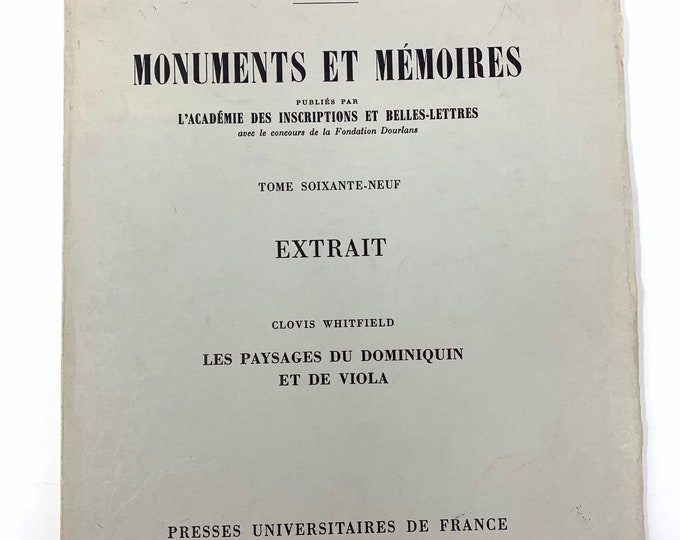 Monuments et Memoires~Tome 69~1988~Clovis Whitfield~Written in French~Rare~Very Good~Free Shipping