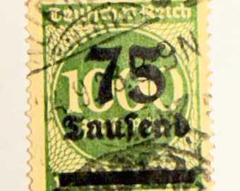 1923 German Hyperinflation Stamp 75 Tausend on 1000 Mark Deutsches Reich Vintage