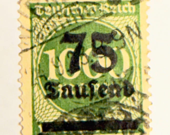 1923 German Hyperinflation Stamp 75 Tausend on 1000 Mark Deutsches Reich Vintage