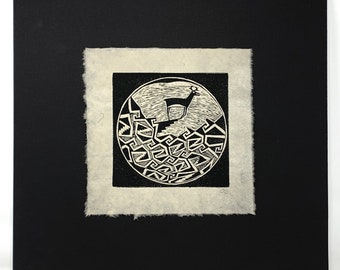 Mimbres block print of a "Pronghorn on a Cliff" on handmade paper by Michael Colombo and Barbara Barkley